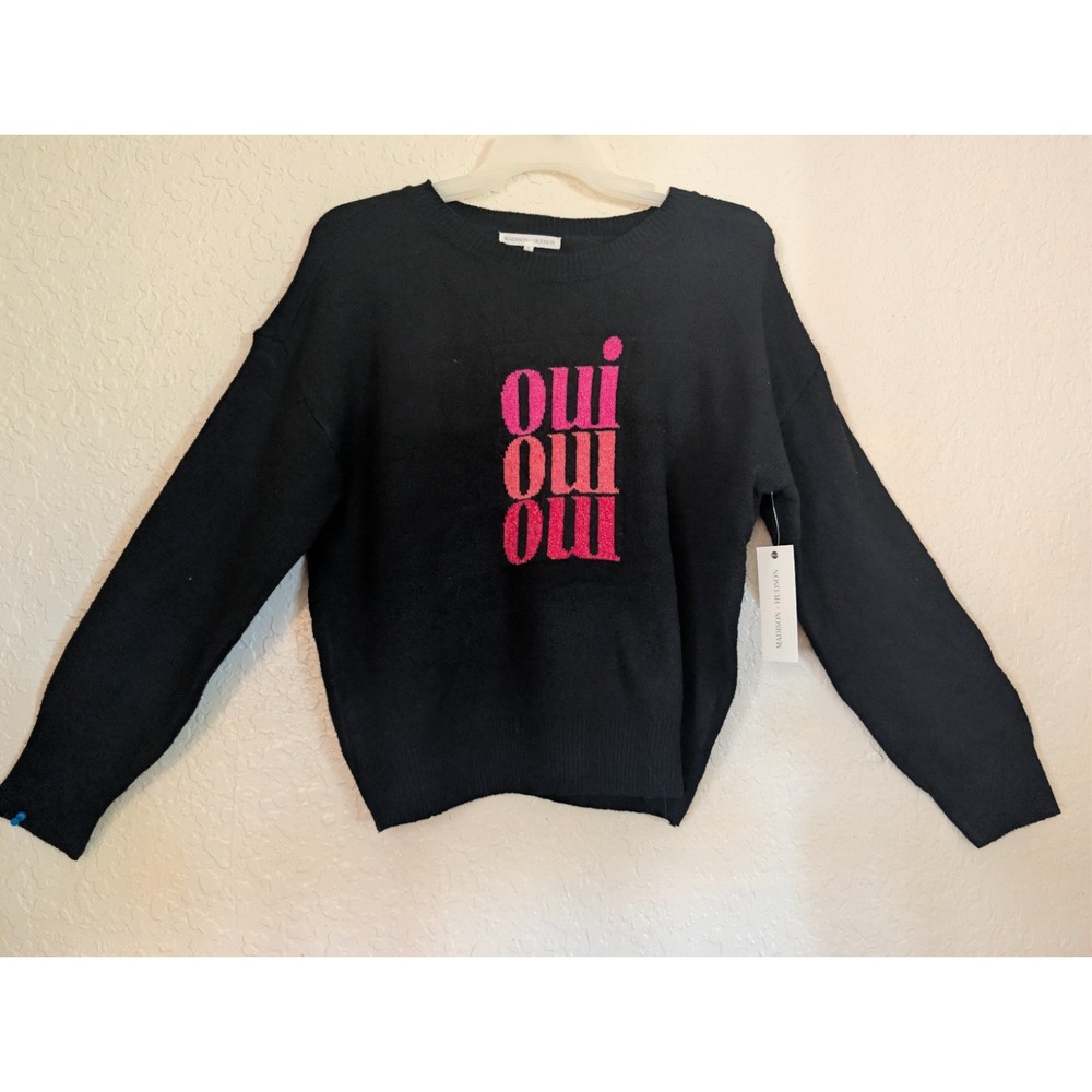 NEW Madison Hudson Black Oui Oui Oui Knit Sweater Junior Women Size M L Or XL